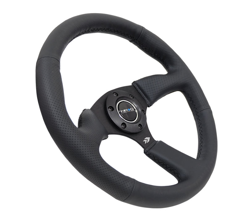 NRG Reinforced Steering Wheel Black Leather Comfort Grip w/5mm Matte Black Spokes (Universal)