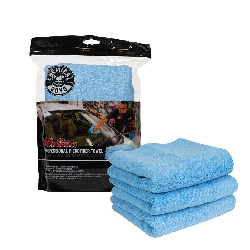 Chemical Guys Workhorse Professional Microfiber Towel - 16in x 16in - Blue - 3 Pack (P16)