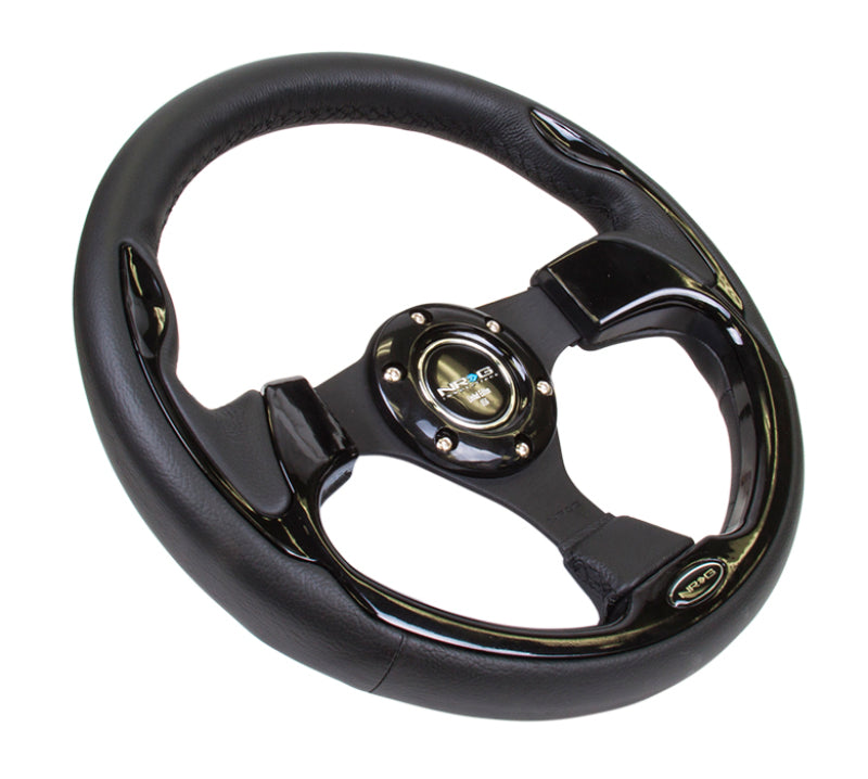 NRG Reinforced Steering Wheel (320mm) Black w/Gloss Black Trim (Universal)