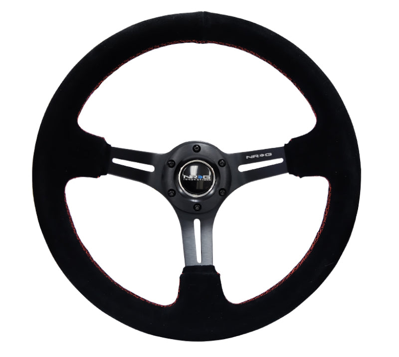 NRG Reinforced Steering Wheel Black Suede w/Red Stitching & 5mm Spokes w/Slits (Universal)