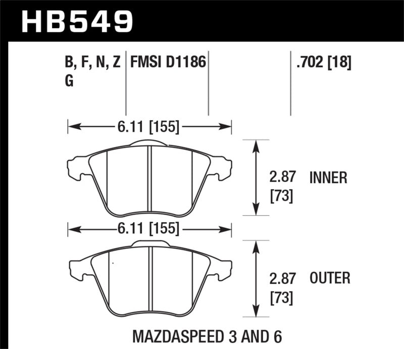 Hawk HPS 5.0 Front Brake Pads (07 - 13 Mazda 3 Mazdaspeed) - Hawk Performance