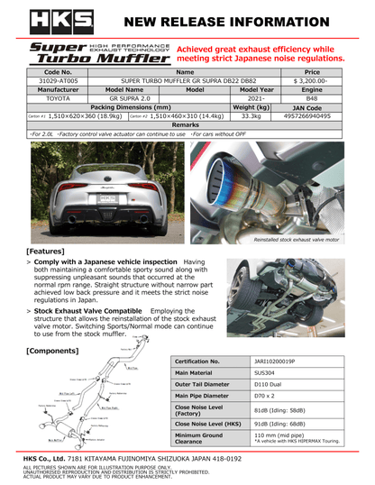 HKS Super Turbo Muffler (MK5 Supra) - HKS