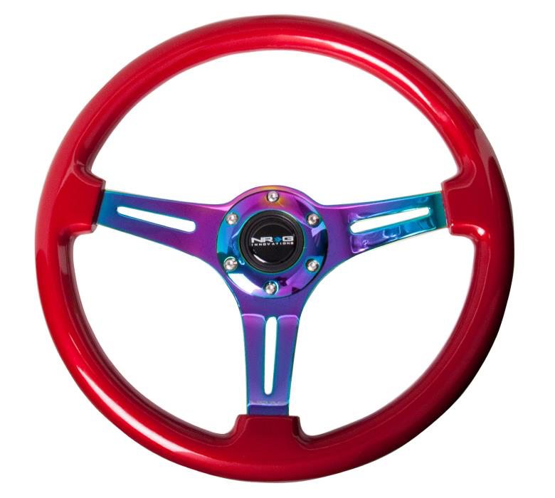 NRG Red Wood Steering Wheel w/ NeoChrome Center - JD Customs U.S.A