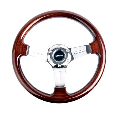 NRG Wood Steering Wheel w/ Chrome Center - JD Customs U.S.A