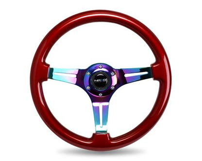 NRG Red Wood Steering Wheel w/ NeoChrome Center - JD Customs U.S.A