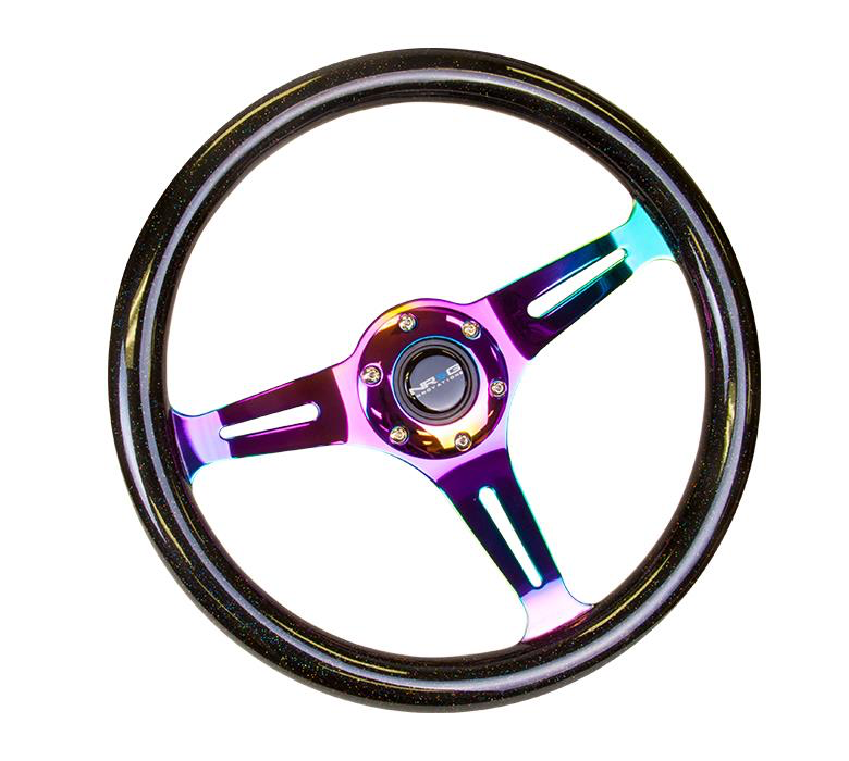 NRG Galaxy Wood Steering Wheel w/ NeoChrome Center - JD Customs U.S.A