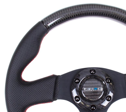 NRG Carbon Fiber Steering Wheel w/ Leather Accents - JD Customs U.S.A