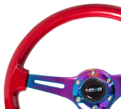 NRG Red Wood Steering Wheel w/ NeoChrome Center - JD Customs U.S.A