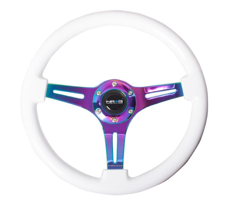 NRG White Wood Steering Wheel w/ NeoChrome Center - JD Customs U.S.A