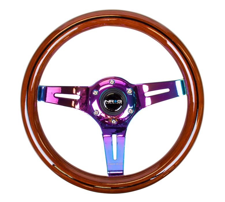 NRG Wood Steering Wheel w/ NeoChrome Center - JD Customs U.S.A