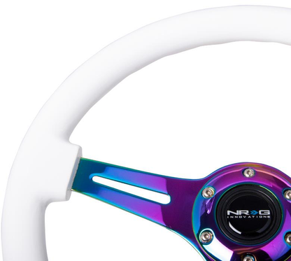 NRG White Wood Steering Wheel w/ NeoChrome Center - JD Customs U.S.A