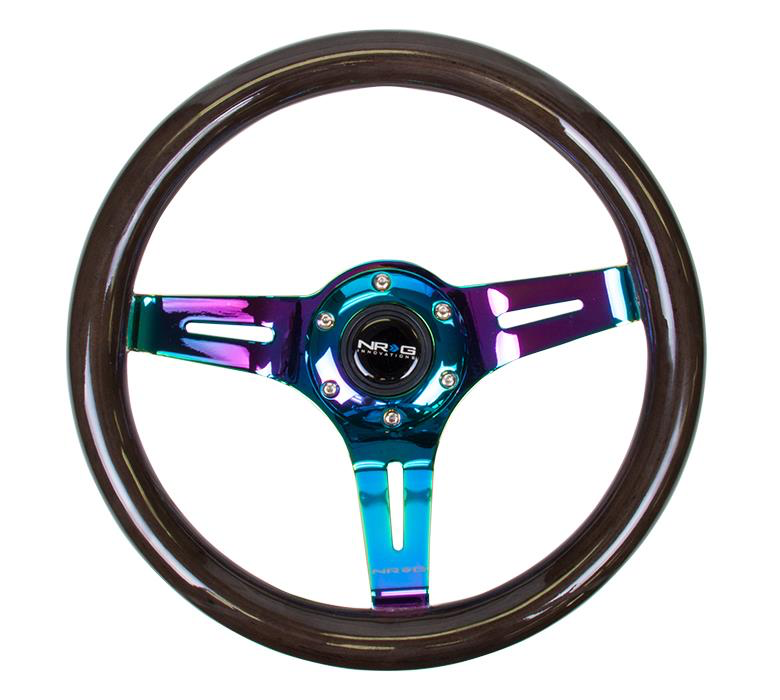 NRG Black Wood Steering Wheel w/ NeoChrome Center - JD Customs U.S.A