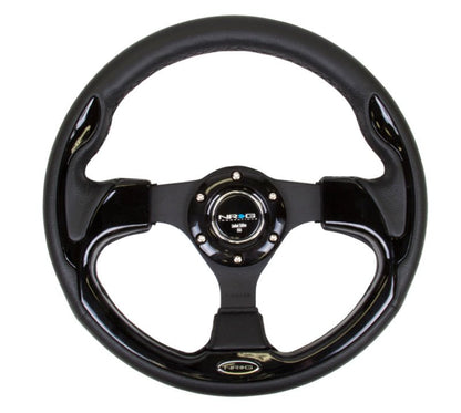 NRG Reinforced Steering Wheel (320mm) Black w/Gloss Black Trim (Universal) - NRG