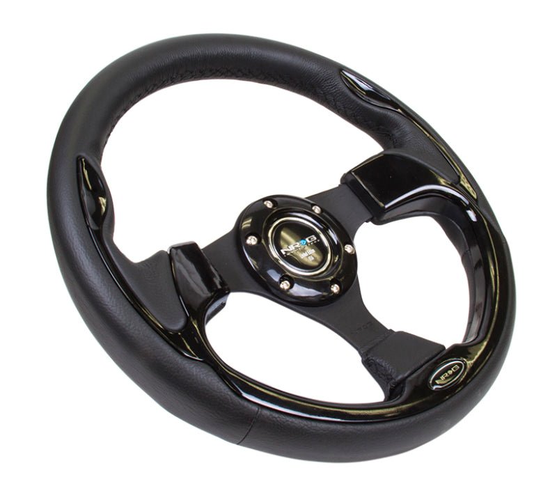 NRG Reinforced Steering Wheel (320mm) Black w/Gloss Black Trim (Universal) - NRG