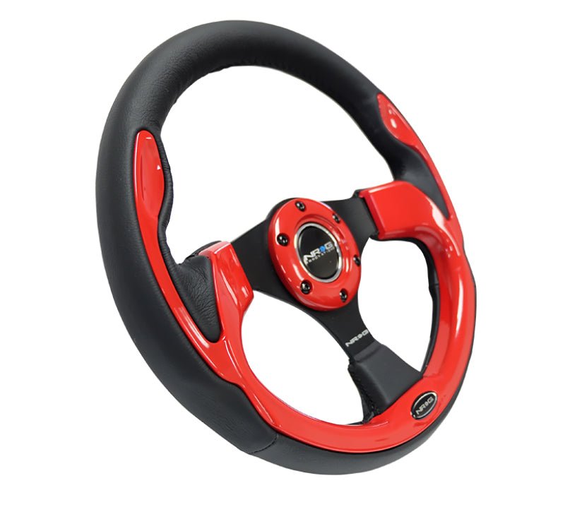 NRG Reinforced Steering Wheel (320mm) Black w/Red Trim & 5mm 3 - Spoke (Universal) - NRG