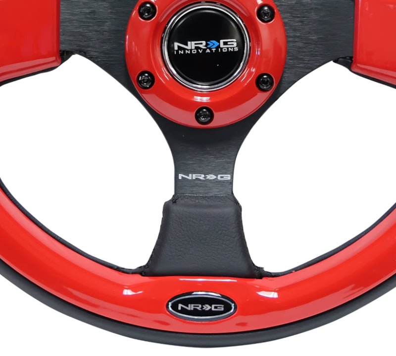 NRG Reinforced Steering Wheel (320mm) Black w/Red Trim & 5mm 3 - Spoke (Universal) - NRG