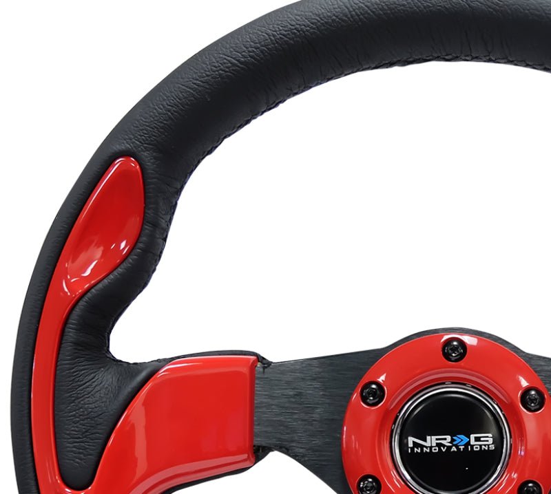 NRG Reinforced Steering Wheel (320mm) Black w/Red Trim & 5mm 3 - Spoke (Universal) - NRG