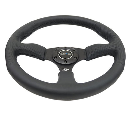 NRG Reinforced Steering Wheel Black Leather Comfort Grip w/5mm Matte Black Spokes (Universal) - NRG