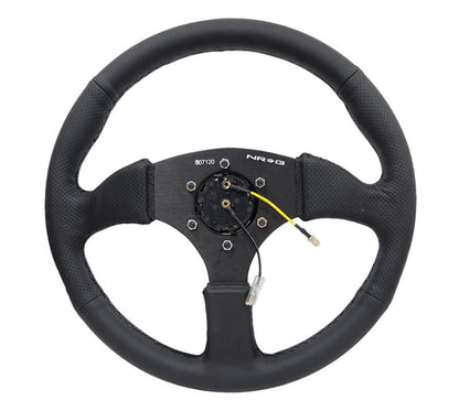 NRG Reinforced Steering Wheel Black Leather Comfort Grip w/5mm Matte Black Spokes (Universal) - NRG