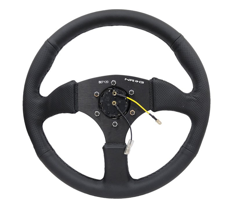 NRG Reinforced Steering Wheel Black Leather Comfort Grip w/5mm Matte Black Spokes (Universal) - NRG