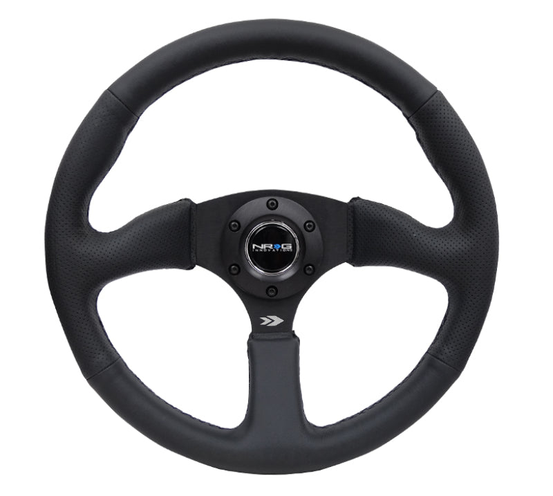 NRG Reinforced Steering Wheel Black Leather Comfort Grip w/5mm Matte Black Spokes (Universal) - NRG