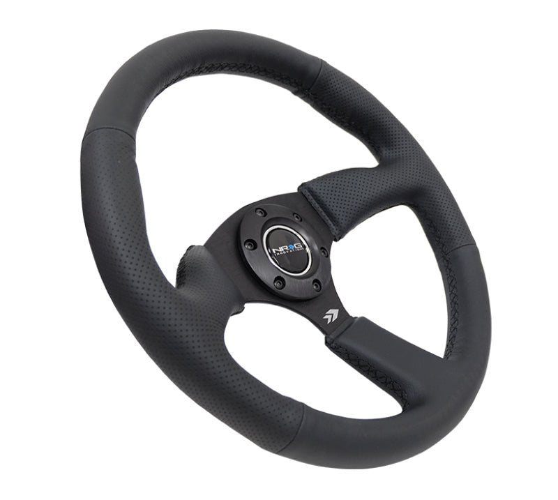 NRG Reinforced Steering Wheel Black Leather Comfort Grip w/5mm Matte Black Spokes (Universal) - NRG