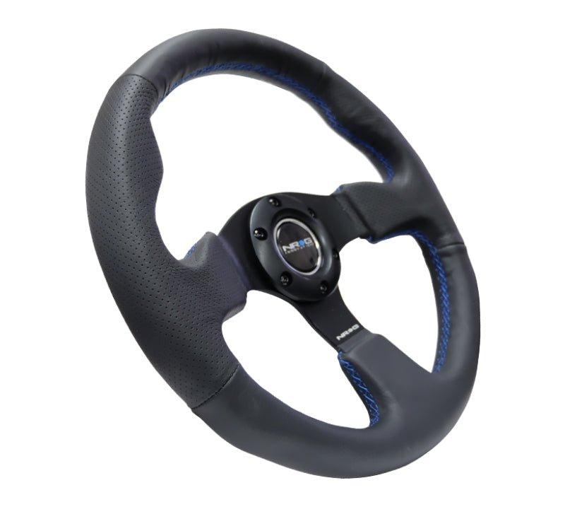 NRG Reinforced Steering Wheel Black Leather with Blue Stitching (Universal) - NRG