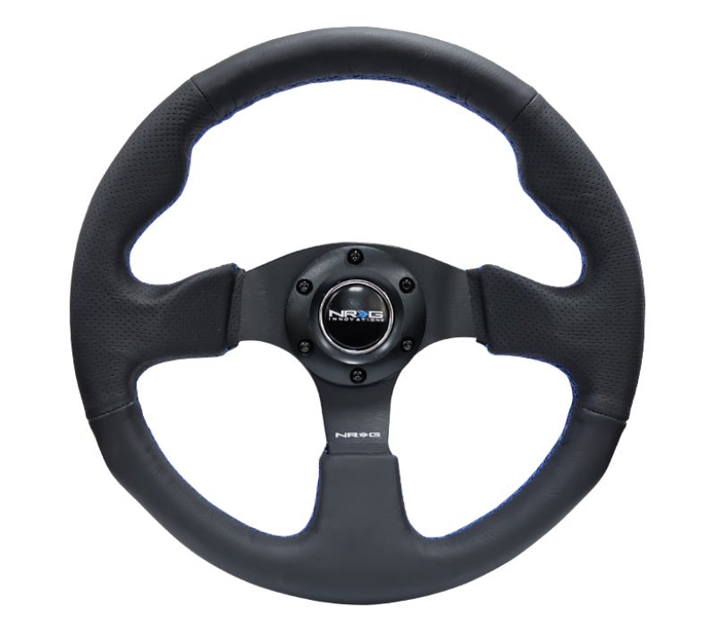 NRG Reinforced Steering Wheel Black Leather with Blue Stitching (Universal) - NRG