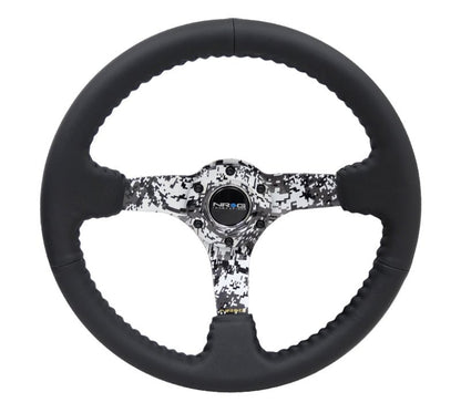 NRG Reinforced Steering Wheel Black Leather with Hydrodipped Digi - Camo Spokes (Universal) - NRG