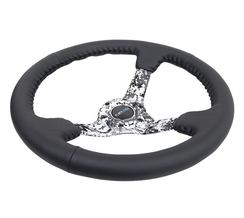 NRG Reinforced Steering Wheel Black Leather with Hydrodipped Digi - Camo Spokes (Universal) - NRG