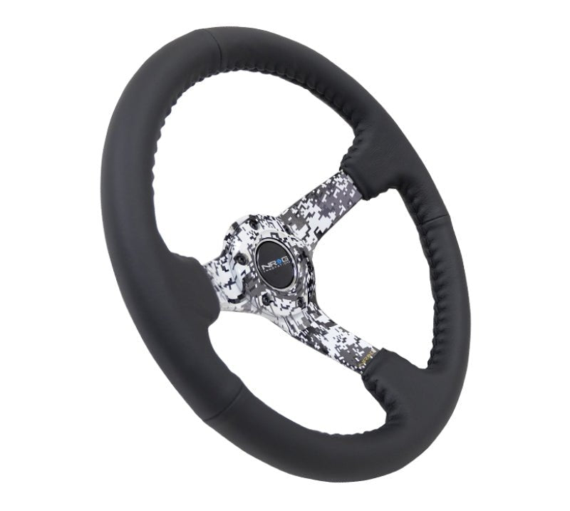 NRG Reinforced Steering Wheel Black Leather with Hydrodipped Digi - Camo Spokes (Universal) - NRG