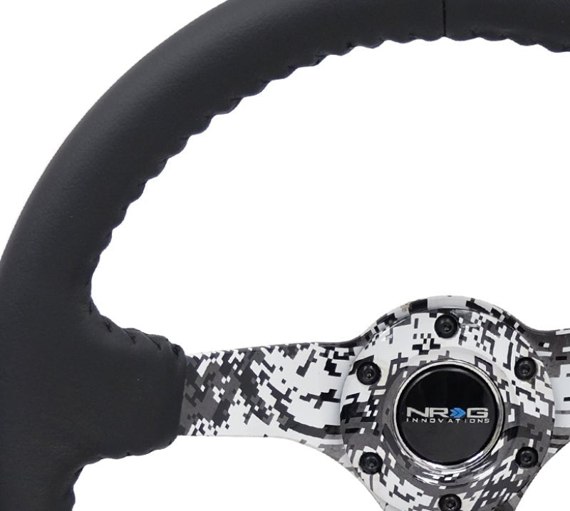 NRG Reinforced Steering Wheel Black Leather with Hydrodipped Digi - Camo Spokes (Universal) - NRG