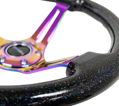 NRG Reinforced Steering Wheel Black Multi Color Flake w/ Neochrome Center Mark (Universal) - NRG