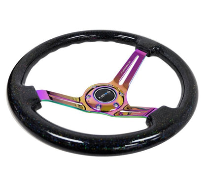 NRG Reinforced Steering Wheel Black Multi Color Flake w/ Neochrome Center Mark (Universal) - NRG