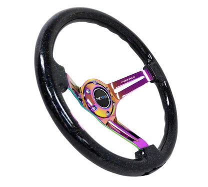 NRG Reinforced Steering Wheel Black Multi Color Flake w/ Neochrome Center Mark (Universal) - NRG