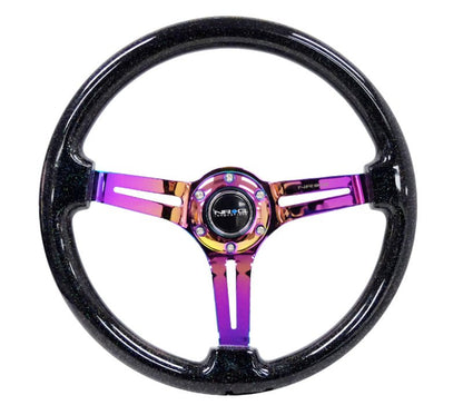 NRG Reinforced Steering Wheel Black Multi Color Flake w/ Neochrome Center Mark (Universal) - NRG