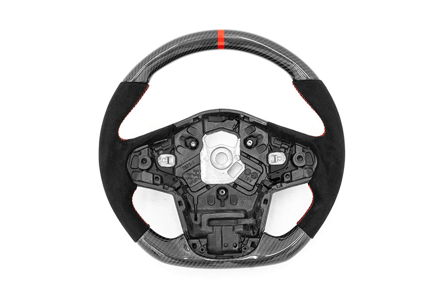 OLM Carbon Pro Steering Wheel Carbon Fiber and Alcantara with Red Stripe (MK5 Supra) - OLM