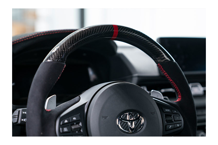 OLM Carbon Pro Steering Wheel Carbon Fiber and Alcantara with Red Stripe (MK5 Supra)