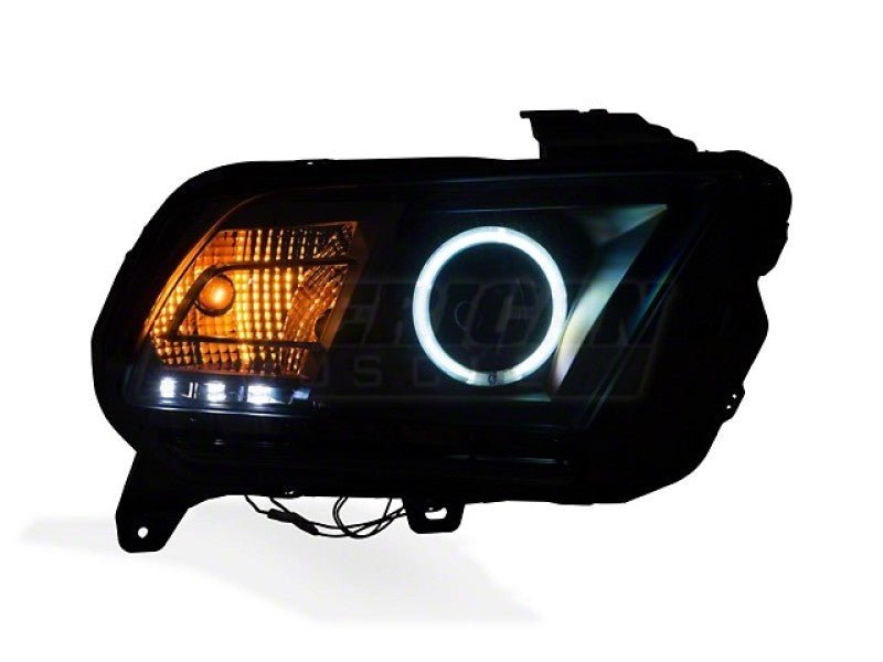 Raxiom w/ Factory HIDLED Halo Projector Headlights - Black Housing/Smoked Lens (13 - 14 Ford Mustang) - Raxiom