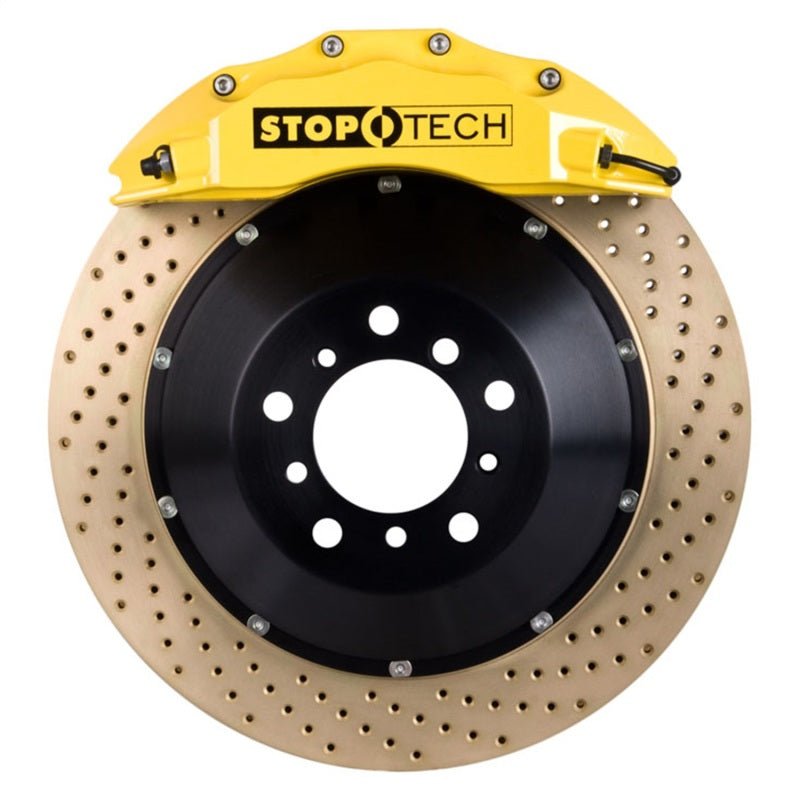 StopTech 03 - 06 Evo 7 - 9 Front BBK w/ Yellow ST - 60 Calipers Drilled Zinc 355x32mm Rotors/Pads/SS Lines - Stoptech