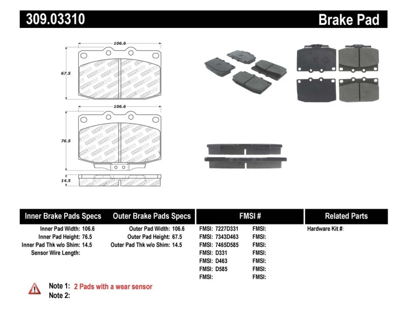 StopTech Performance Front Brake Pads (89 - 95 Mazda RX7) - Stoptech