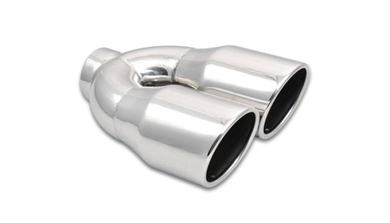 Vibrant 2.5in ID Dual 3.5in OD Round SS Exhaust Tip (Single Wall Angle Cut) - Vibrant