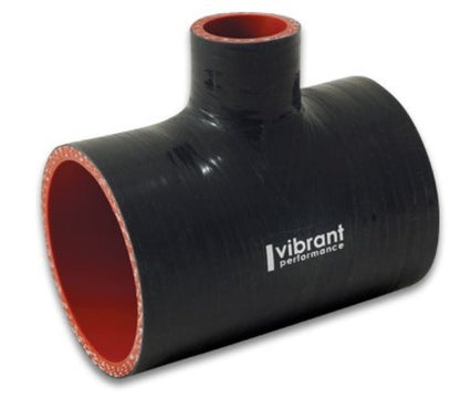 Vibrant 4 Ply Reinforced Silicone T Adapter - 2in Outlet ID x 4in OAL x 1in Branch ID (BLACK) - Vibrant