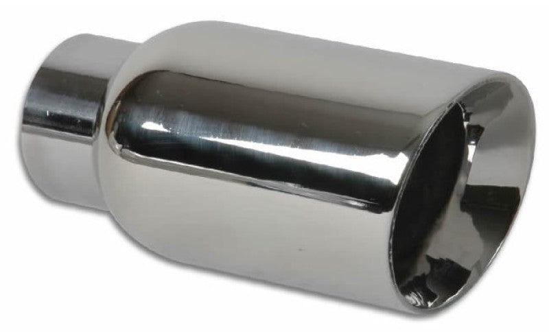 Vibrant 4in OD Round SS Exhaust Tip (Double Wall Angle Cut Beveled Outlet) 3in. ID Inlet - Vibrant