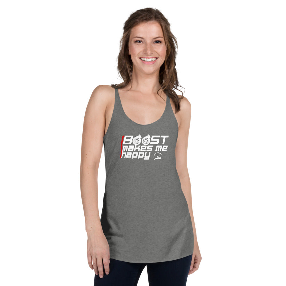 Camiseta sin mangas con espalda cruzada para mujer "Boost Makes Me Happy" de JDC